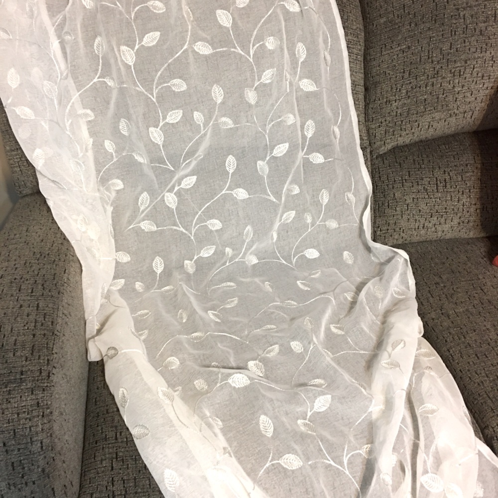 White-Silver Emb Pole Top Curtains 6 Panels